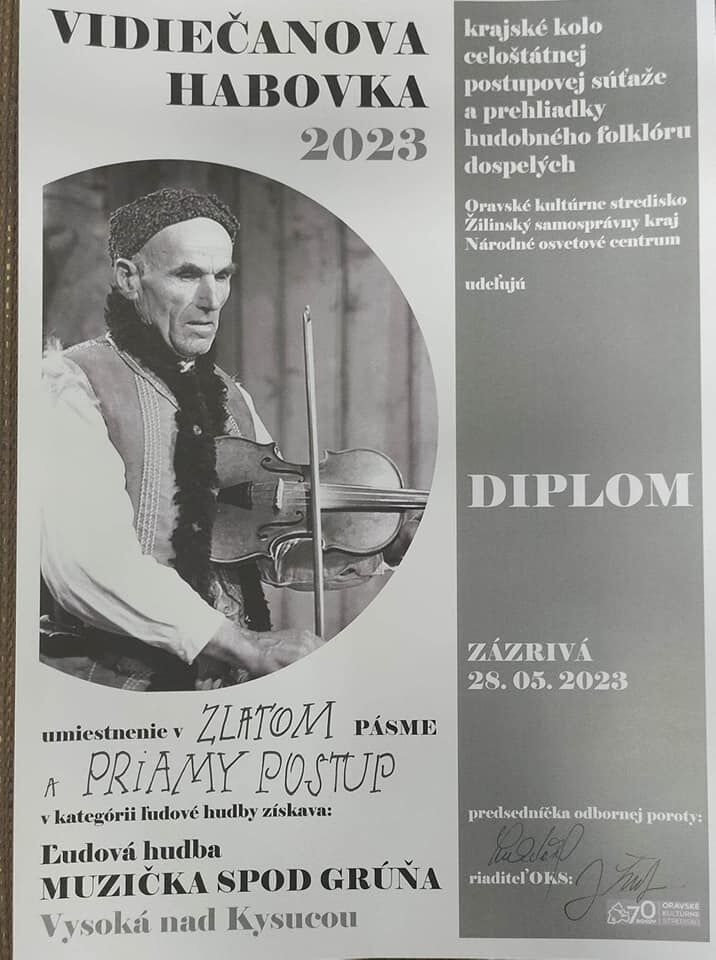 Diplom ĽH Muzička spod Grúňa