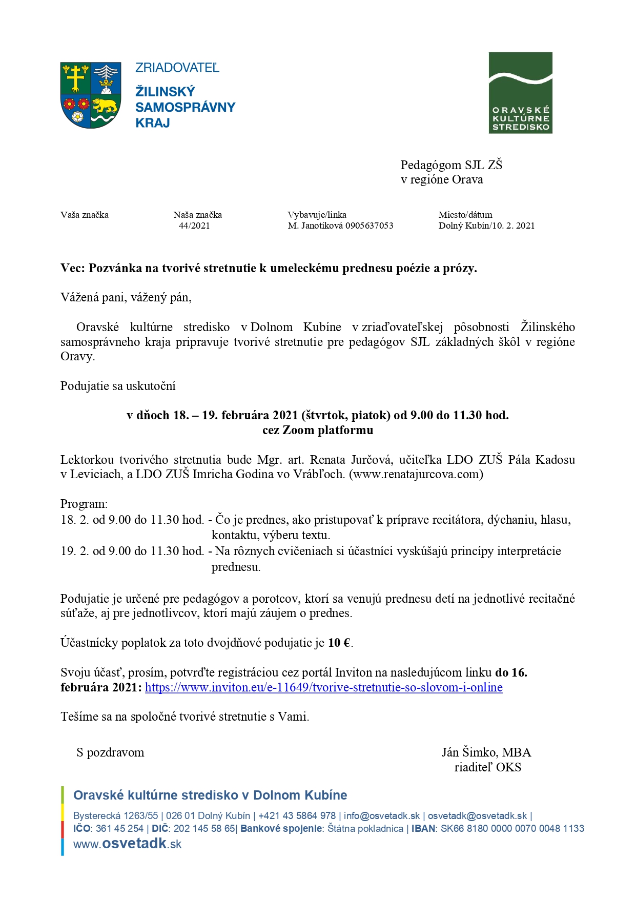 Pozvánka na tvorivé stretnutie o slove I. page 0001