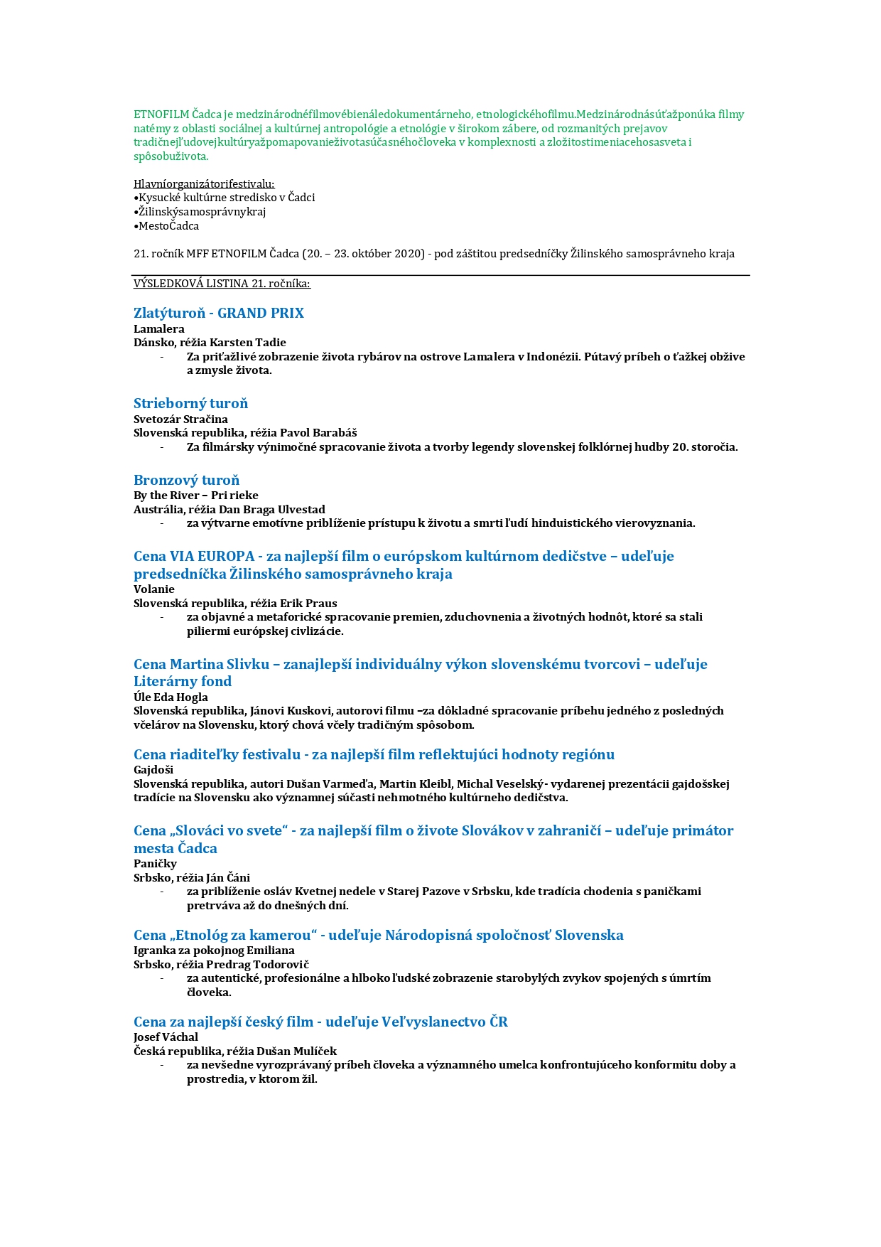 Výsledková listina 21. MFF ETNOFILM ČADCA 2020 sjl page 0001