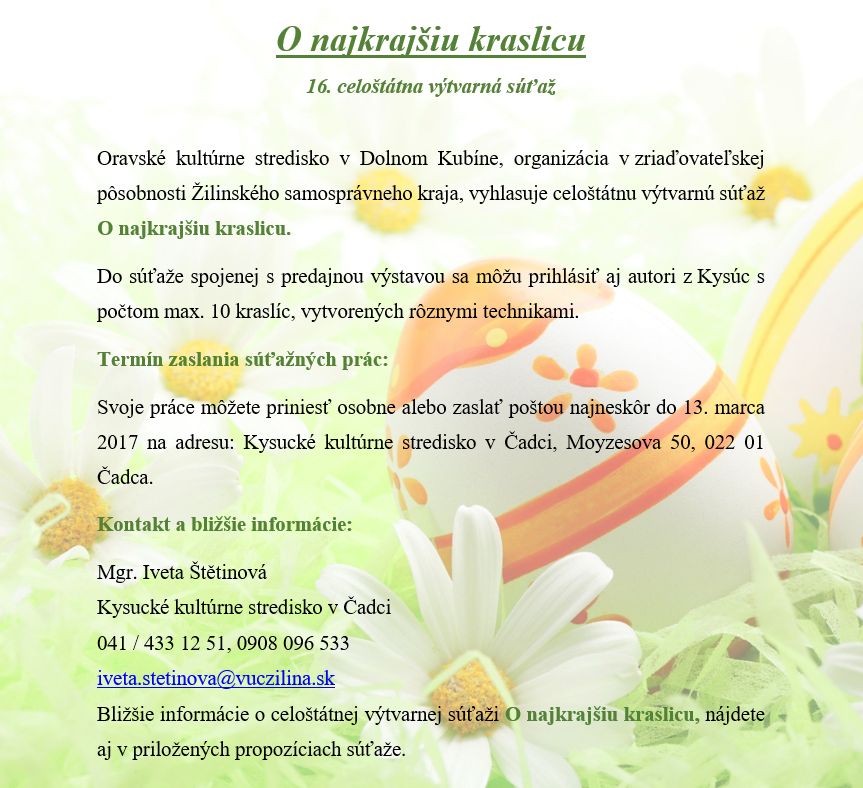 info O najkrajšiu kraslicu 2017